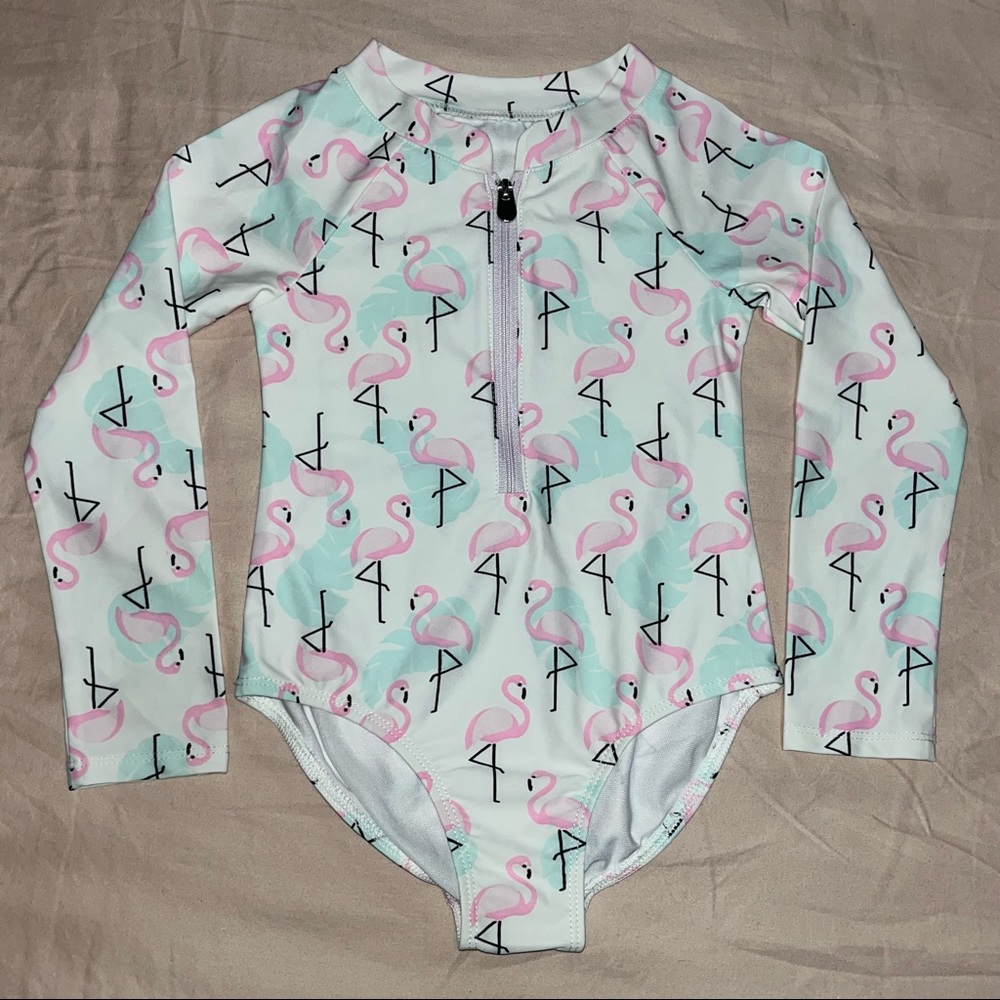 Girls One Piece Swimsuit Flamingo Print